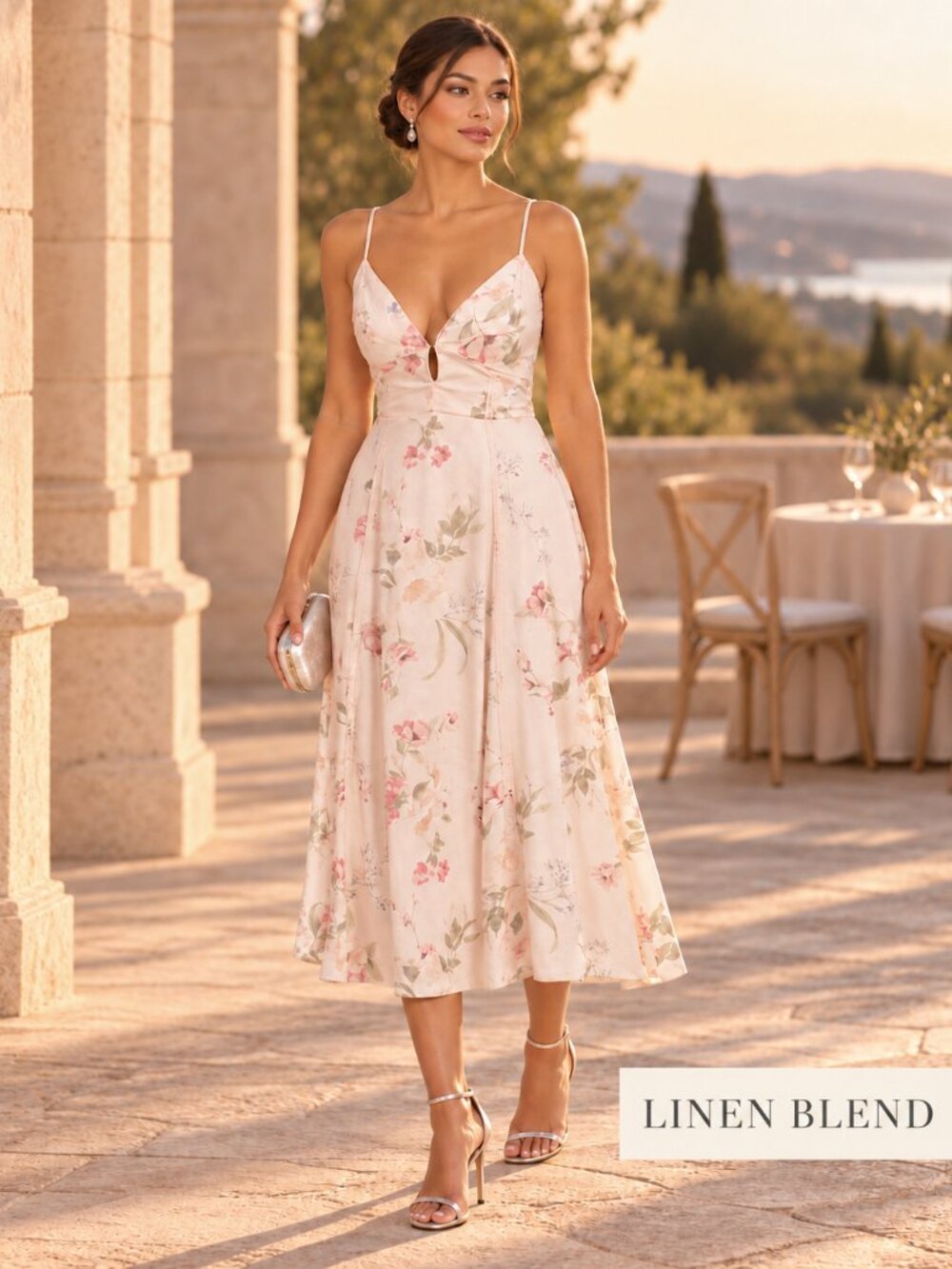 Rachel Zoe Linen Blend Floral Midi Dress Size L